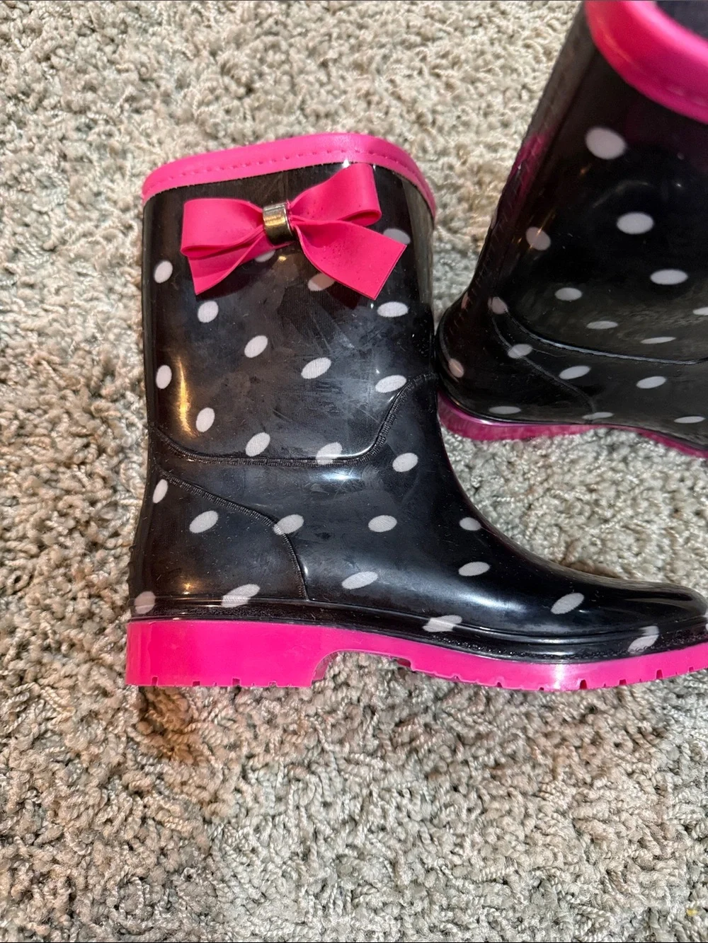Kids Polka Dot Rain Boots with Pink Bow - Size 2